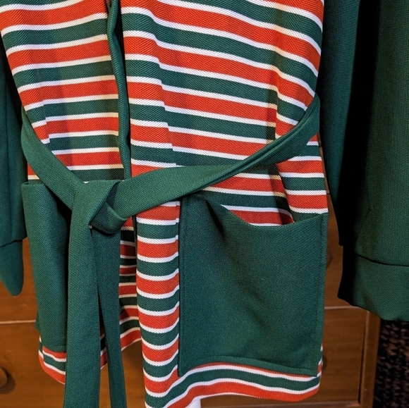 Vintage M'Lady Striped Poly Belted Holiday Lounge Smoking Jacket  - Blokecore - Picture 3 of 13